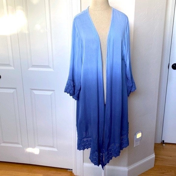 Cute Options Women’s XL Kimono Duster Cover Up Ombre open Crochet Boho Beach - Picture 1 of 7